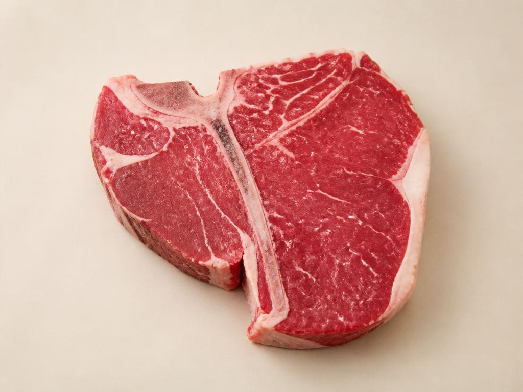 Porterhouse steak, raw, seen from above