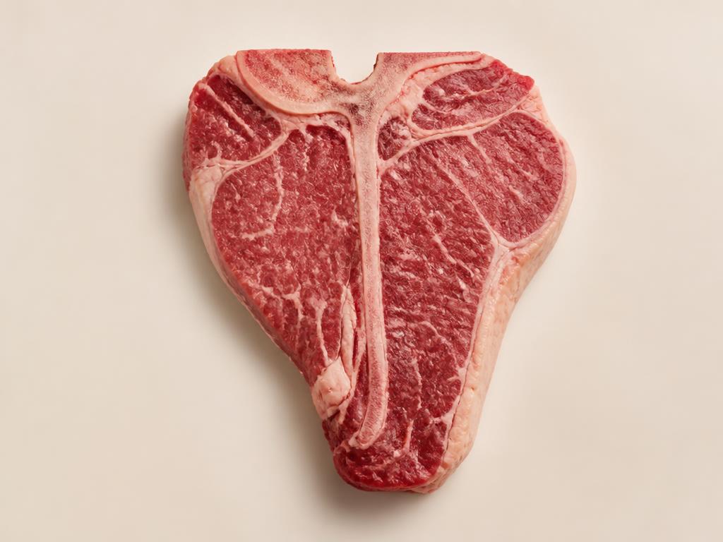 T-Bone steak, raw, seen from above
